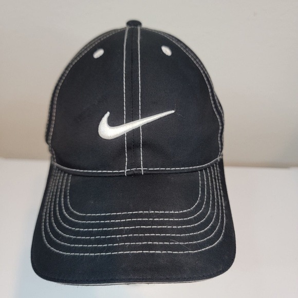 Nike Golf Mens Black White Outline Tech Adjustable Strapback Hat Cap Lightweight - Picture 1 of 10